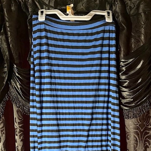 HOT GAL BLUE AND BLACK STRIPED STRAPLESS DRESS / SKIRT XL - Picture 1 of 4